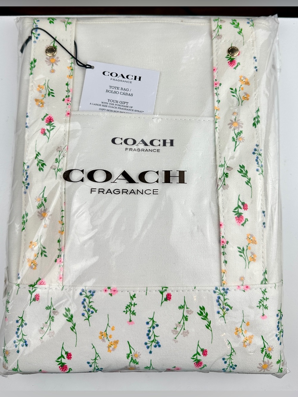 Coach Fragrance Floral Canvas Tote Bag NWT Sealed White Ivory Wildflower GWP
